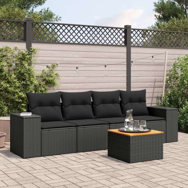 VidaXL 5 részes fekete polyrattan kerti kanapészett párnákkal