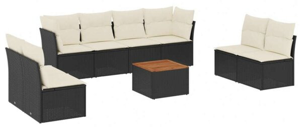 VidaXL Polyrattan Kerti Ülőgarnitúra - 9 részes - Fekete