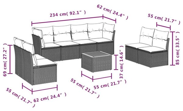 VidaXL Polyrattan Kerti Ülőgarnitúra - 9 részes - Fekete
