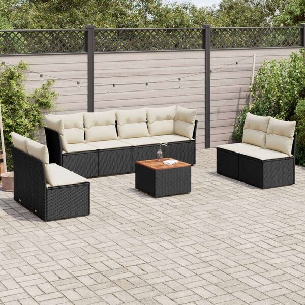VidaXL Polyrattan Kerti Ülőgarnitúra - 9 részes - Fekete