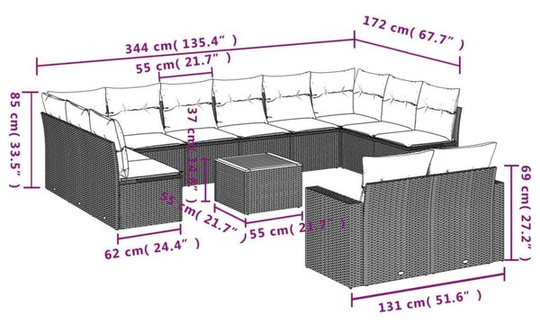 VidaXL Polyrattan Kerti Ülőgarnitúra - 13 részes - Szürke