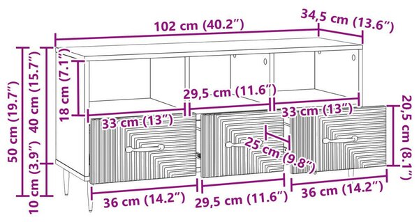 VidaXL TV szekrény fiókkal Antik Fa 102 x 34,5 x 50 cm Szerelt Fa