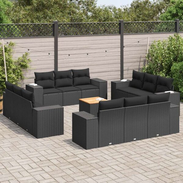 VidaXL 13 részes fekete polyrattan kerti ülőgarnitúra párnákkal