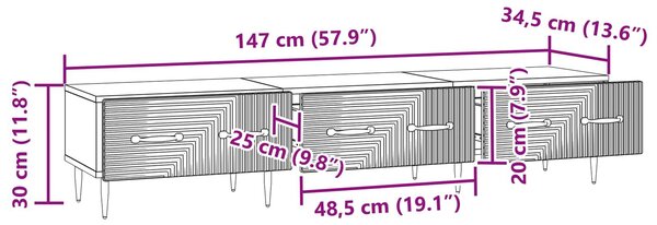 VidaXL TV szekrény fiókkal Antik Fa 147 x 34,5 x 30 cm Szerelt Fa