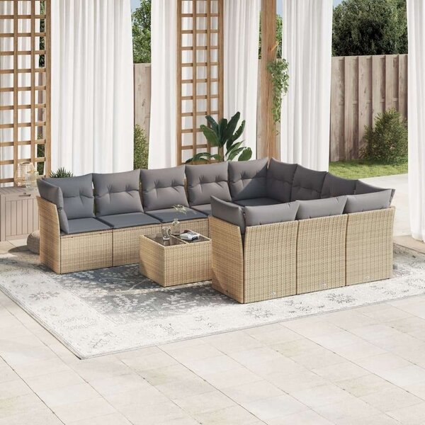 VidaXL 11 részes bézs polyrattan kerti ülőgarnitúra párnákkal