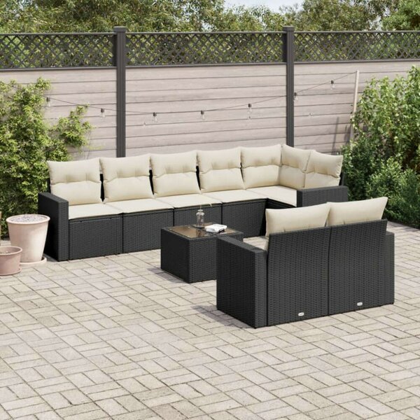 VidaXL Polyrattan Kerti Ülőgarnitúra - 9 részes - Fekete