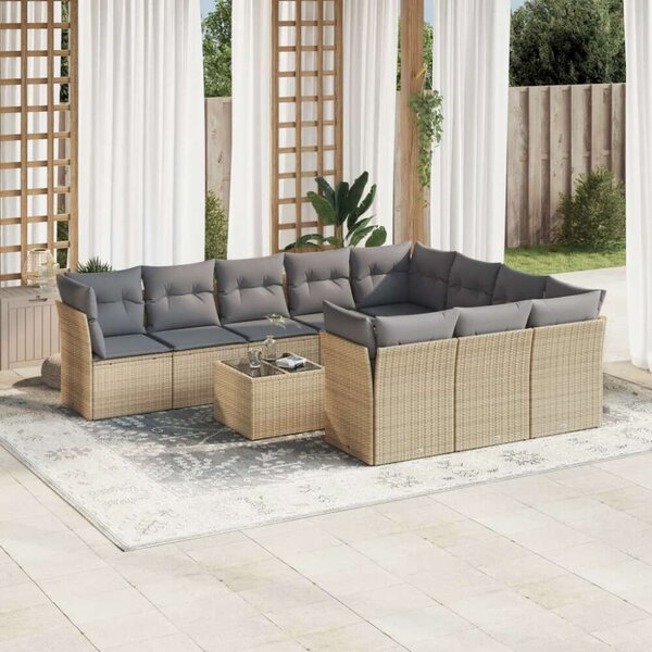 VidaXL 11 részes bézs polyrattan kerti ülőgarnitúra párnákkal