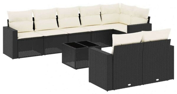 VidaXL Polyrattan Kerti Ülőgarnitúra - 9 részes - Fekete