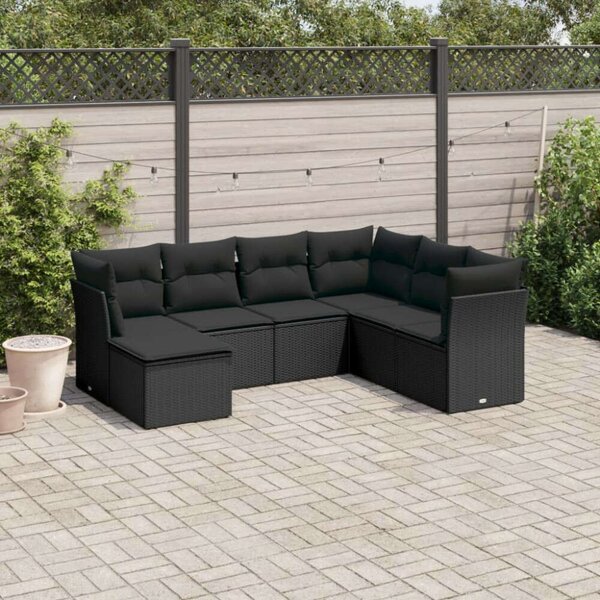 VidaXL Polyrattan Kerti Ülőgarnitúra - 7 részes - Fekete