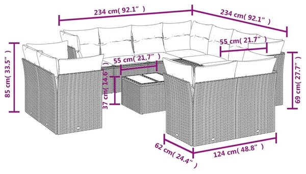 VidaXL Polyrattan Kerti Ülőgarnitúra - 12 részes - Bézs