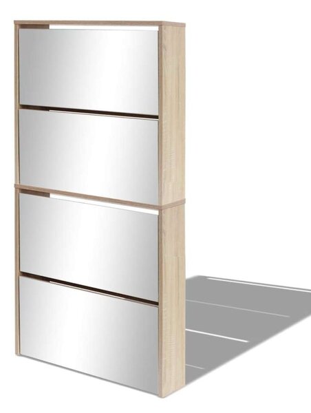 Tükörfrontú Cipőszekrény - 4 Fiók - Tölgyfa - 63x17x134 cm