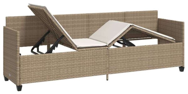 VidaXL bézs polyrattan napozóágy párnával
