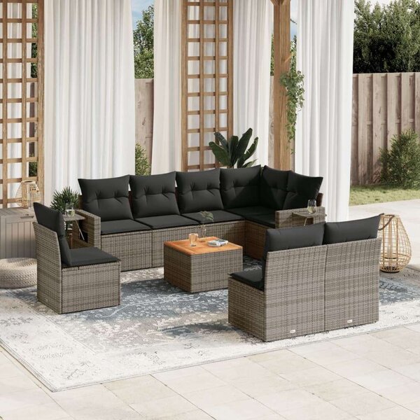 VidaXL 9-részes szürke polyrattan kerti ülőgarnitúra párnákkal