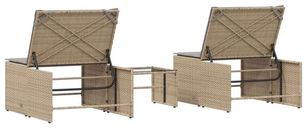 VidaXL Polyrattan Napozóágy Szett - 2 db + Asztal