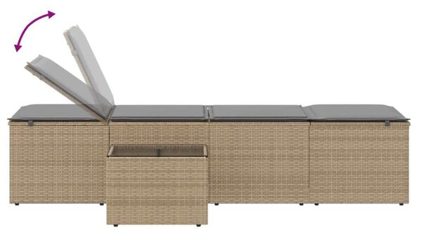 VidaXL Polyrattan Napozóágy Szett - 2 db + Asztal
