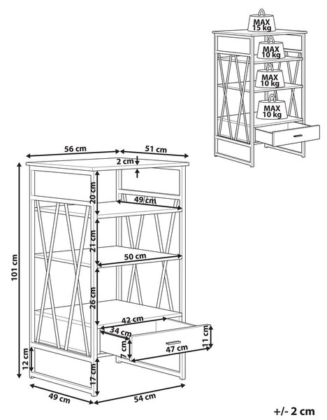 Háromszintes polcos elem KEENE 101 cm Sötétbarna