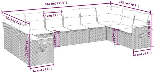 VidaXL Polyrattan Kerti Ülőgarnitúra - 10 részes - Fekete