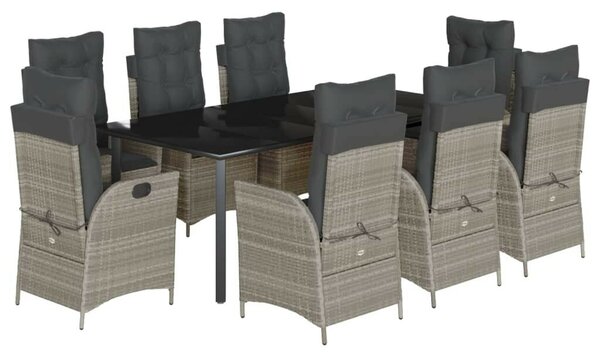 VidaXL Polyrattan Kerti Étkezőgarnitúra - 9 részes, Világosszürke