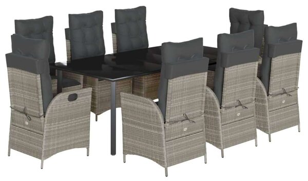 VidaXL Polyrattan Kerti Étkezőgarnitúra - 9 részes, Világosszürke