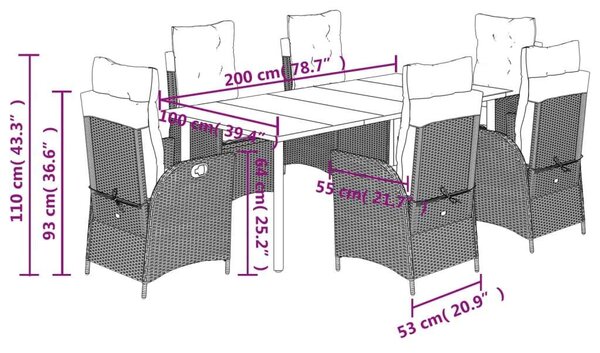 VidaXL Polyrattan Kerti Étkezőgarnitúra - 7 részes