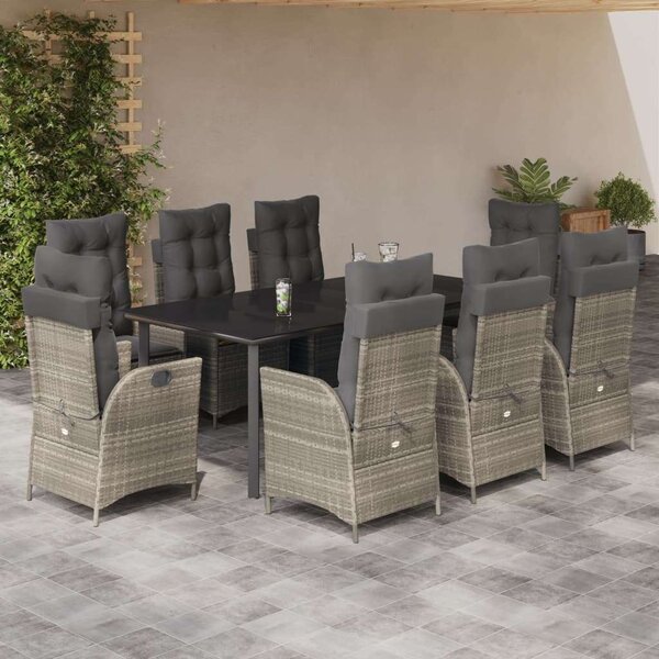 VidaXL Polyrattan Kerti Étkezőgarnitúra - 9 részes, Világosszürke