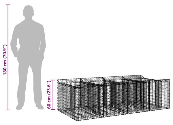 VidaXL Gabion emelt ágy 2 db 200 x 100 x 60 cm Horganyzott Acél Ezüst