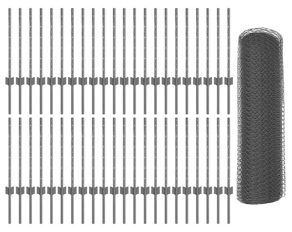 VidaXL Hatszögletű kerítés oszlopokkal 100 x 0,5 m PVC-bevonatos acél