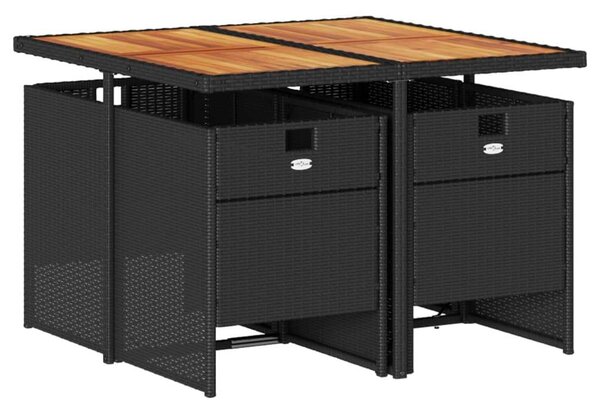 VidaXL - 5 Részes Kerti Étkezőgarnitúra - Polyrattan - Fekete
