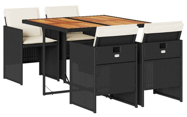 VidaXL - 5 Részes Kerti Étkezőgarnitúra - Polyrattan - Fekete