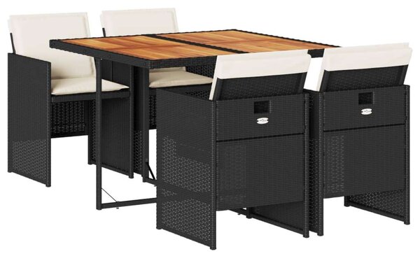 VidaXL - 5 Részes Kerti Étkezőgarnitúra - Polyrattan - Fekete