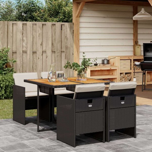 VidaXL - 5 Részes Kerti Étkezőgarnitúra - Polyrattan - Fekete