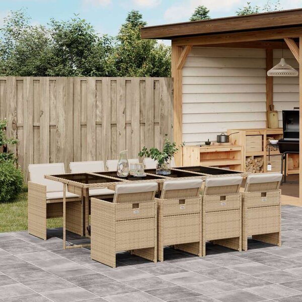 VidaXL Polyrattan Kerti Étkezőgarnitúra - 9 részes - Bézs