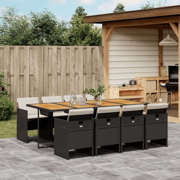 VidaXL Kerti Étkezőgarnitúra - 9 részes - Fekete Polyrattan