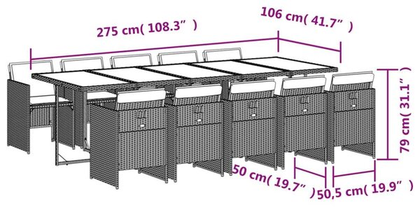 VidaXL 11 Fős Kerti Étkezőgarnitúra - Polyrattan - Fekete