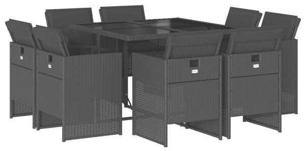 VidaXL Polyrattan Kerti Étkezőgarnitúra - 9 részes - Fekete