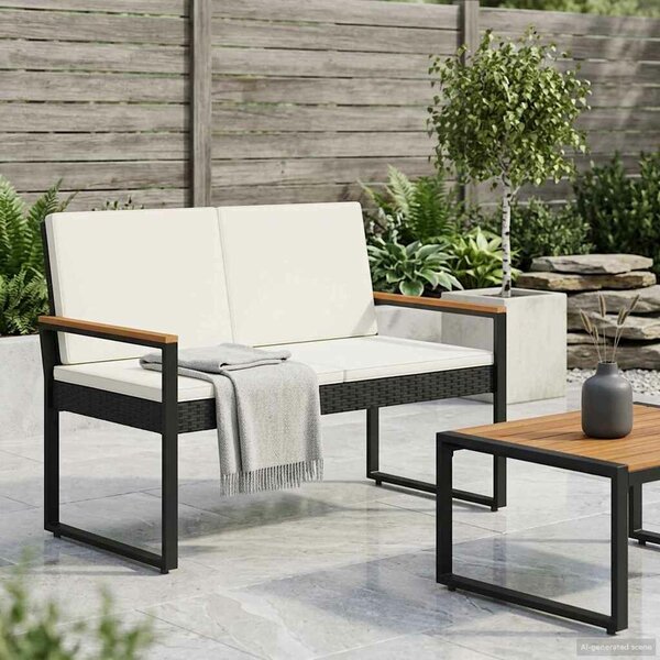 VidaXL Kerti pad Fekete és krémfehér 107 x 61 x 80 cm polirattan