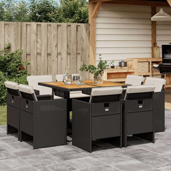 VidaXL Polyrattan Kerti Étkezőgarnitúra - 9 részes, Fekete