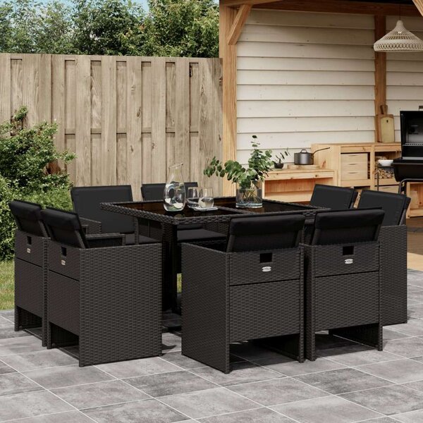 VidaXL Polyrattan Kerti Étkezőgarnitúra - 9 részes - Fekete