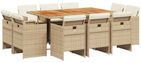 VidaXL 11 részes bézs polyrattan kerti étkezőgarnitúra párnákkal