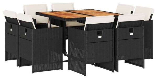 VidaXL Polyrattan Kerti Étkezőgarnitúra - 9 részes, Fekete