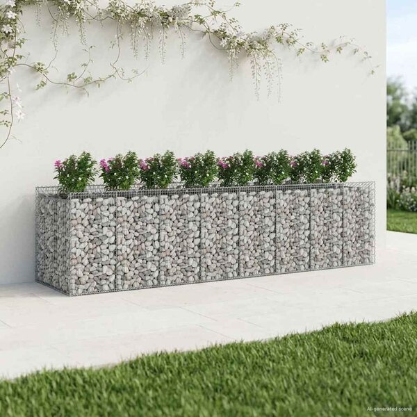 VidaXL Gabion emelt ágy 4 db 400 x 100 x 100 cm Horganyzott Acél Ezüst