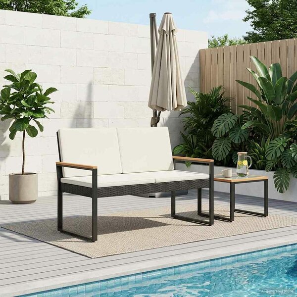 VidaXL Kerti pad Fekete és krémfehér 107 x 61 x 80 cm polirattan