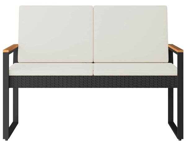 VidaXL Kerti pad Fekete és krémfehér 107 x 61 x 80 cm polirattan