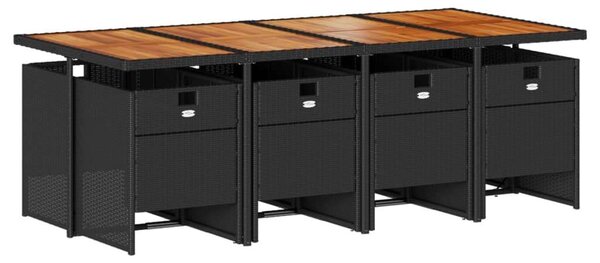 VidaXL Kerti Étkezőgarnitúra - 9 részes - Fekete Polyrattan
