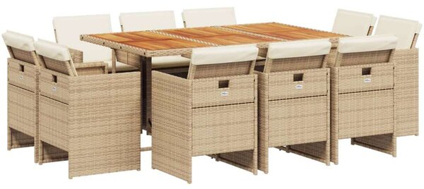 VidaXL 11 részes bézs polyrattan kerti étkezőgarnitúra párnákkal