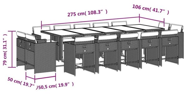 VidaXL 15 részes fekete polyrattan kerti étkezőgarnitúra párnákkal