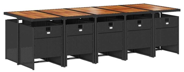 VidaXL 11 Fős Kerti Étkezőgarnitúra - Polyrattan - Fekete