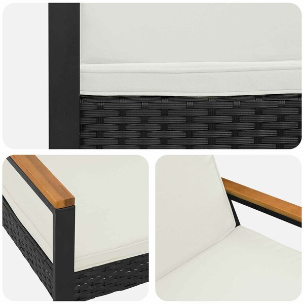 VidaXL Kerti pad Fekete és krémfehér 107 x 61 x 80 cm polirattan