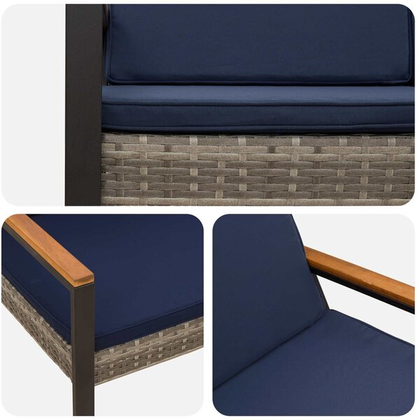 VidaXL Kerti pad Szürke és sötétkék 107 x 61 x 80 cm polirattan