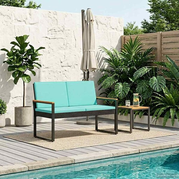 VidaXL Kerti pad párnával Fekete és Türkiz 107 x 61 x 80 cm polirattan
